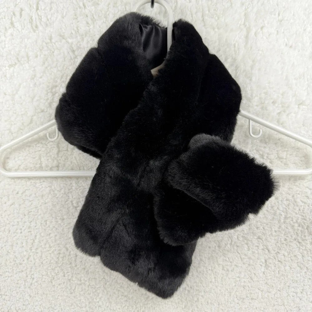 White House Black‎ Market Scarf Womens One Size Black Faux Fur Neck Warmer Wrap